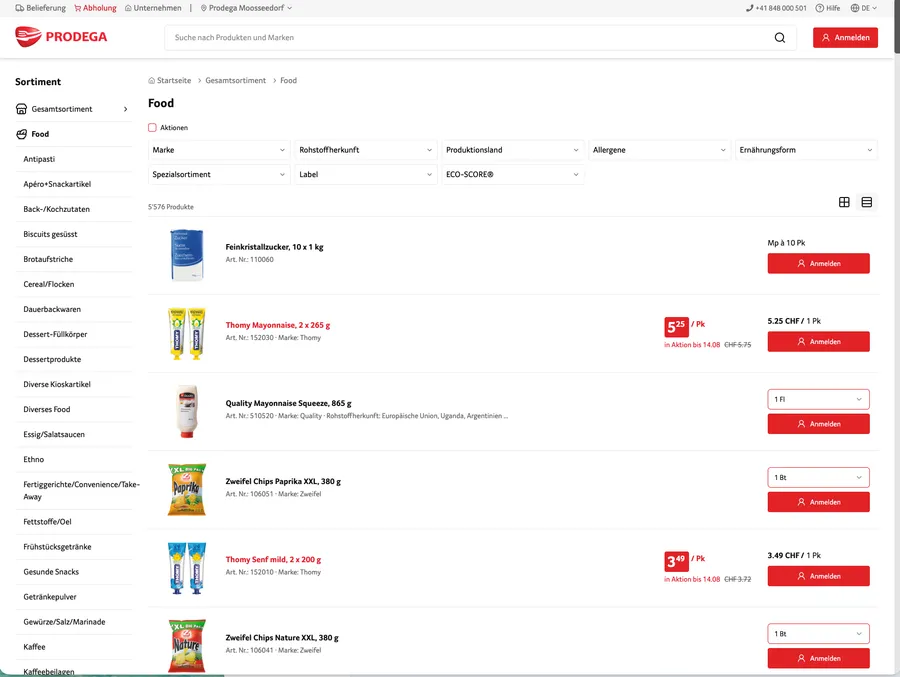 AGH Produktliste mit Filtern