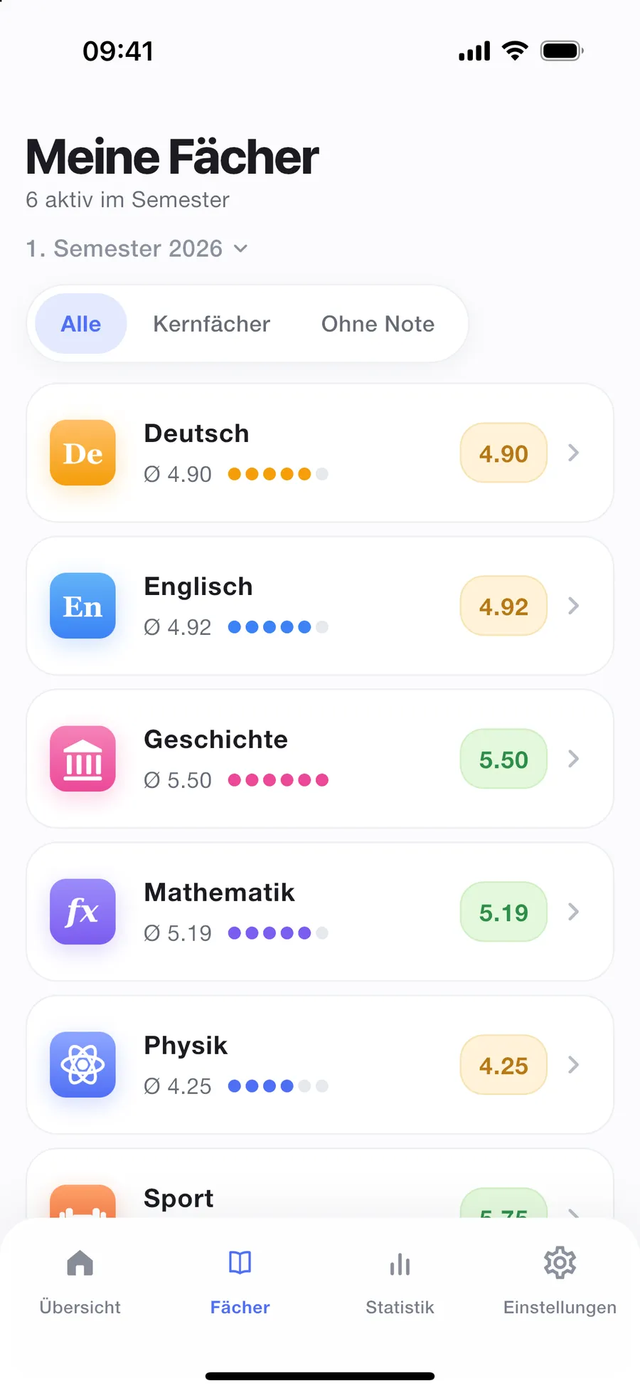 Fächerliste