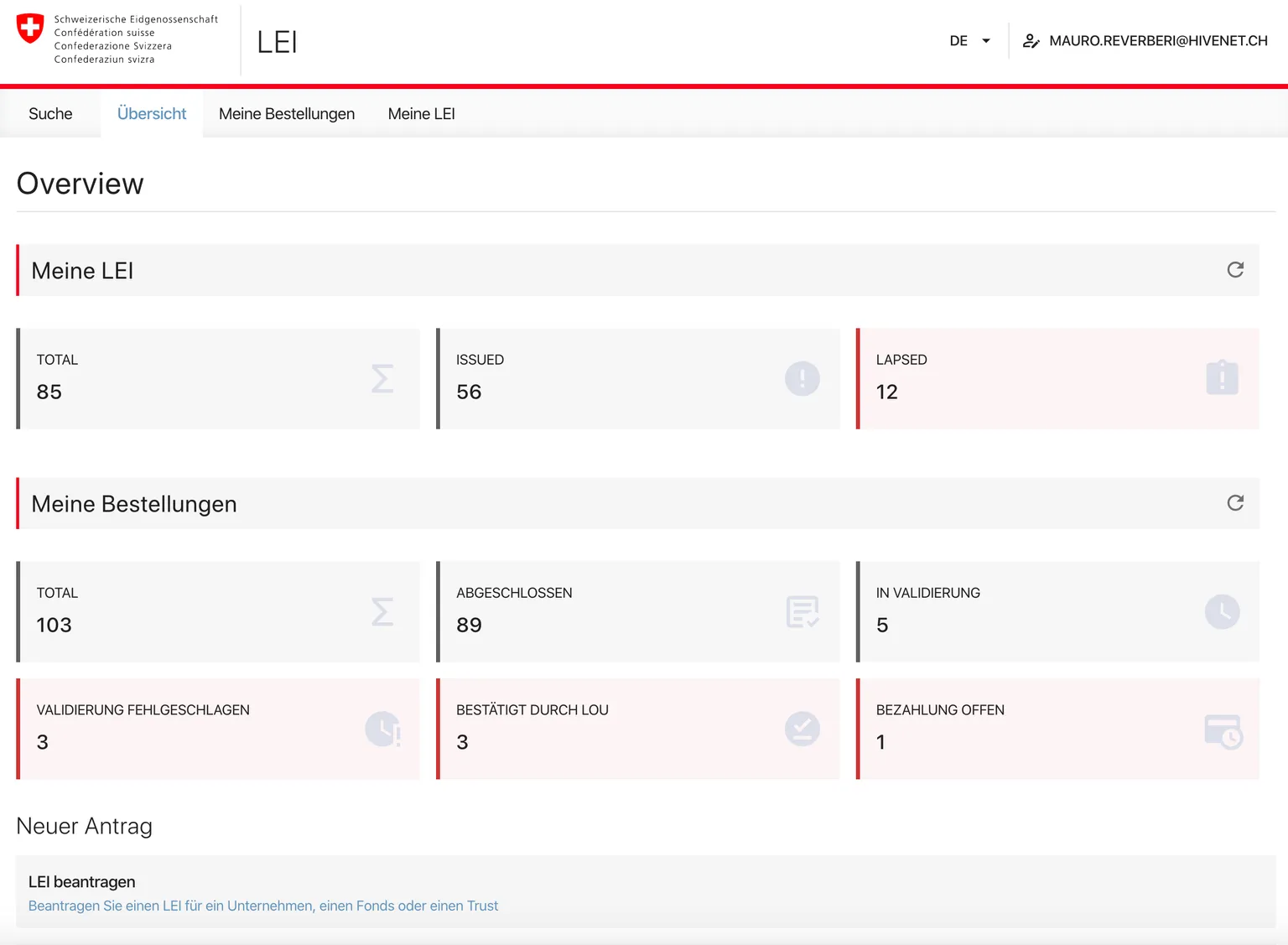 LEI Kunden Dashboard