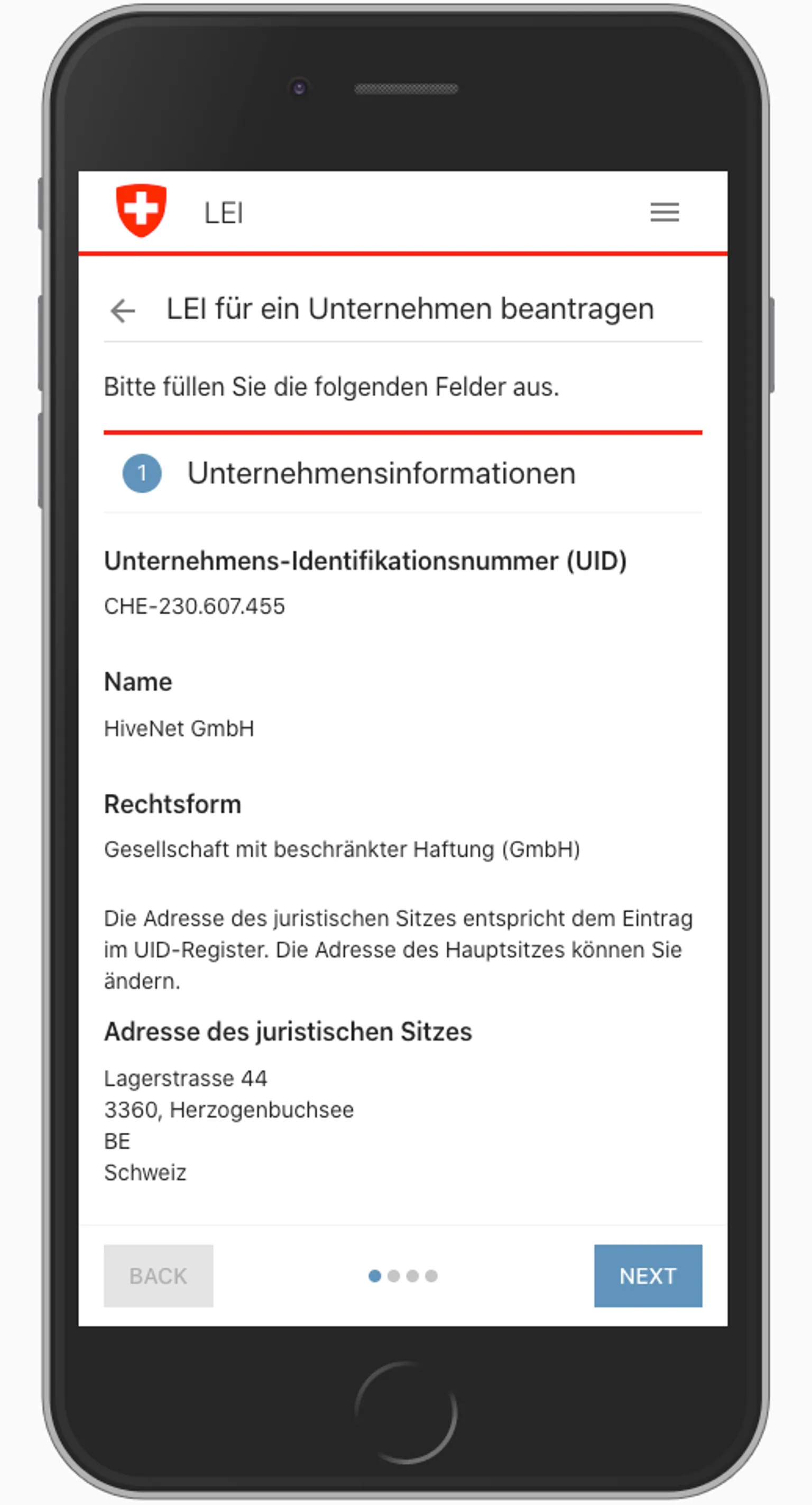 LEI - Firma (Mobileansicht)