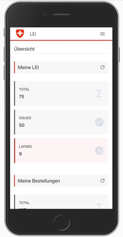 LEI - Dashboard (Mobileansicht)