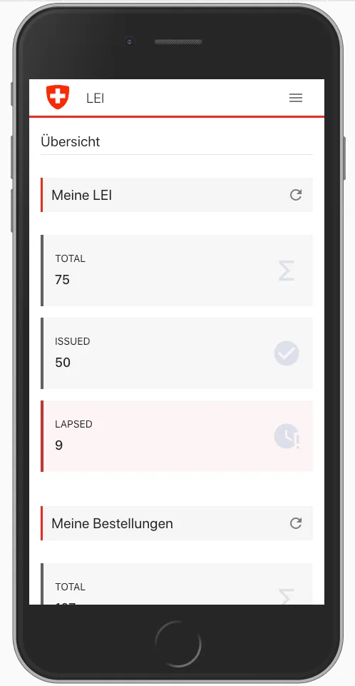 LEI - Dashboard (Mobileansicht)